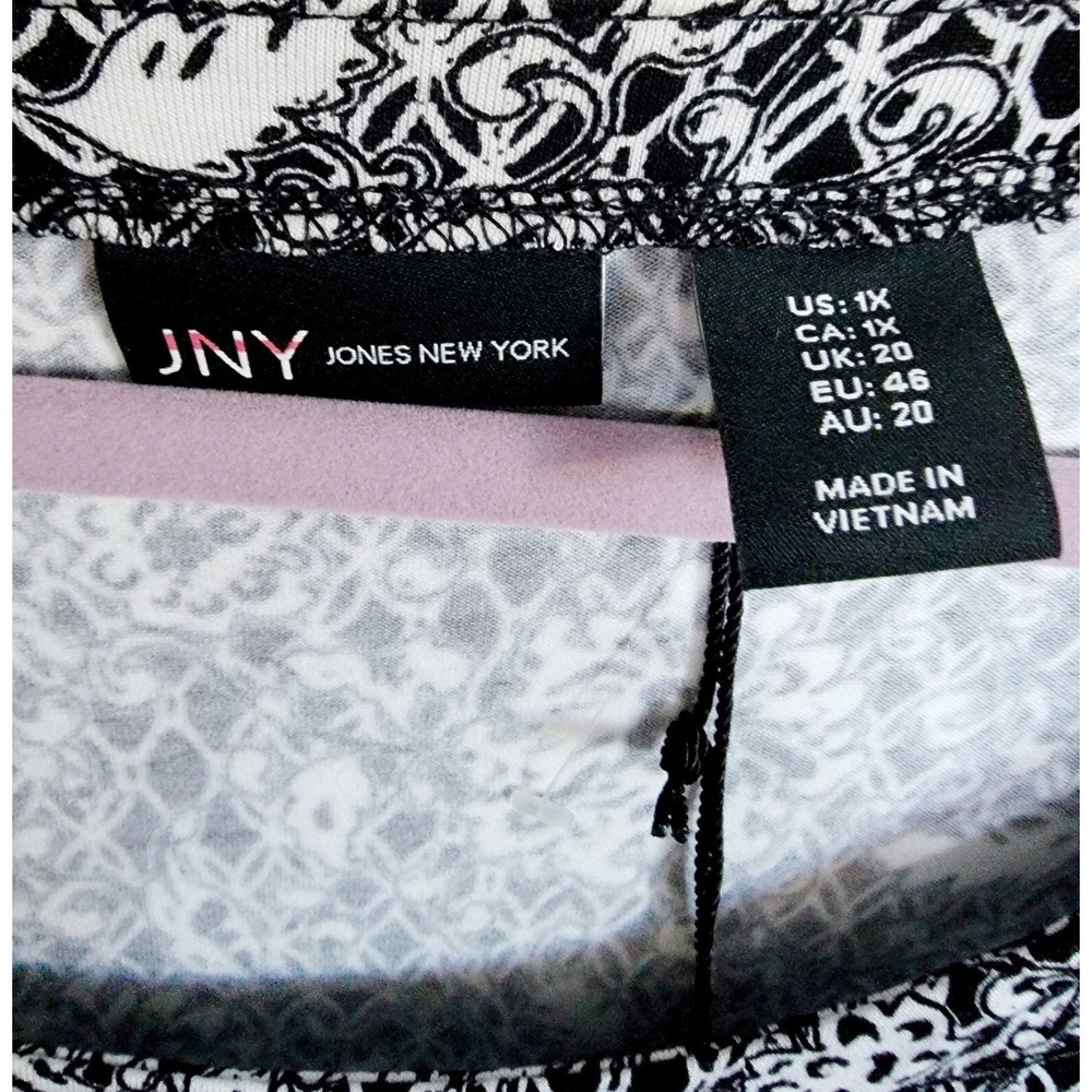 Jones New York JNY 1X Top Paisley Floral Black White Tunic 3/4 Sleeve NWT - Picture 6 of 10
